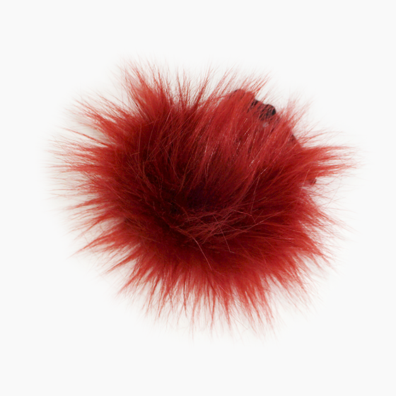Faux Fur Pom With Loop-Red 